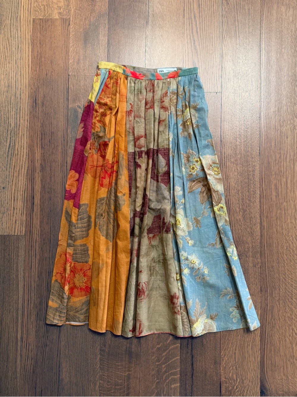 Zara ZW Collection multicolored printed floral patchwork midi skirt XS